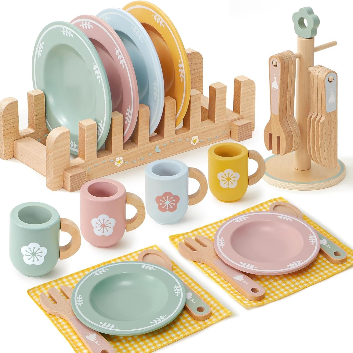 Set Accessori Cucina in Legno per Bambini – Piatti, Ciotole e Posate Realistiche | Gioco Educativo di Imitazione