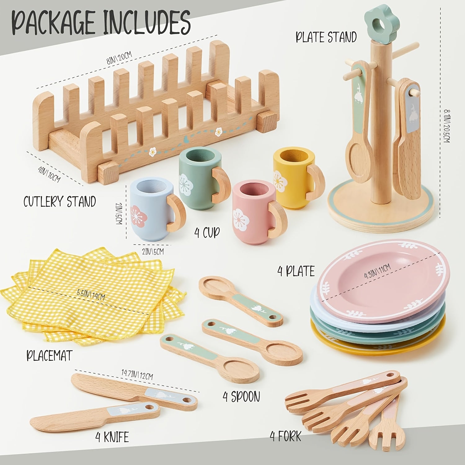 Set Accessori Cucina in Legno per Bambini – Piatti, Ciotole e Posate Realistiche | Gioco Educativo di Imitazione