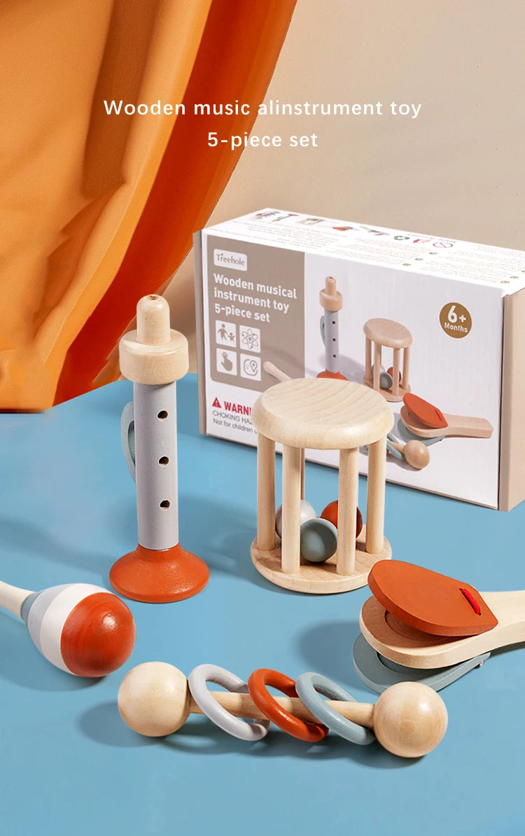5 Pezzi Strumenti Musicali Montessori in Legno – Sonagli e Campanelle Educative per Bambini 2-12 Anni” 🪵