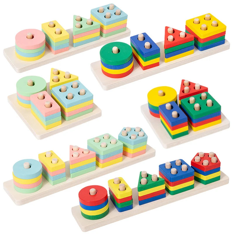 🧩 “Blocchi Montessori in Legno – Puzzle Educativo Colori e Forme per Bambini” 🌈
