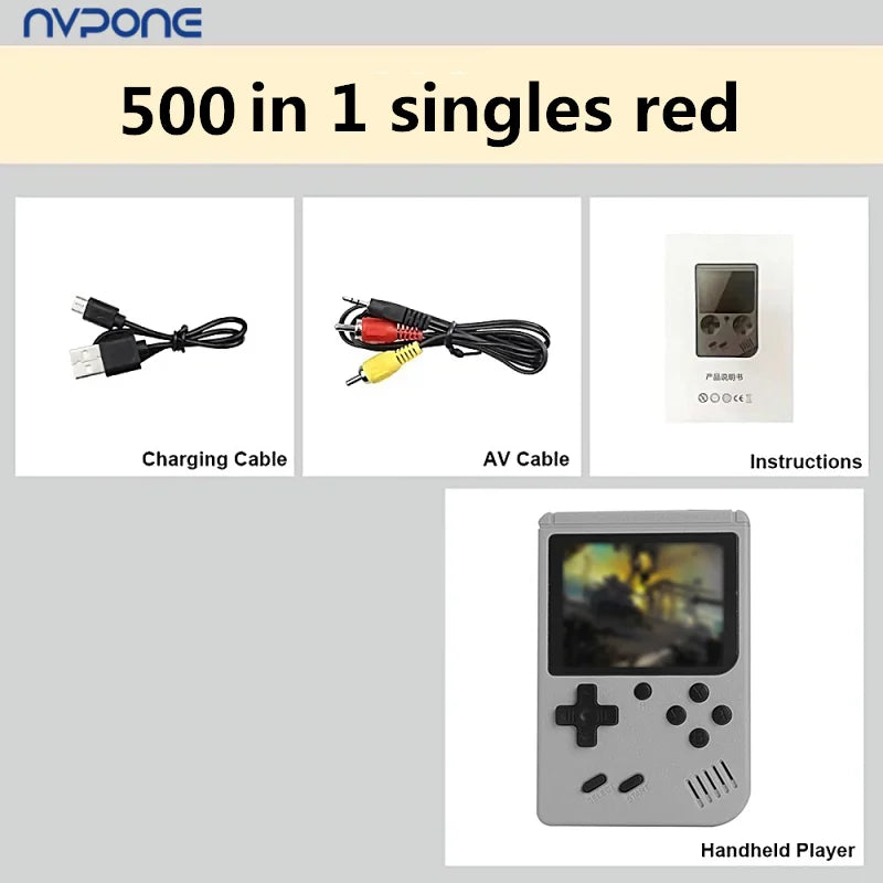 Console retrò arcade integrata con oltre 500 giochi classici,
player portatile da 5 pollici per TV,
stile Game Boy,
supporto giochi a due giocatori.