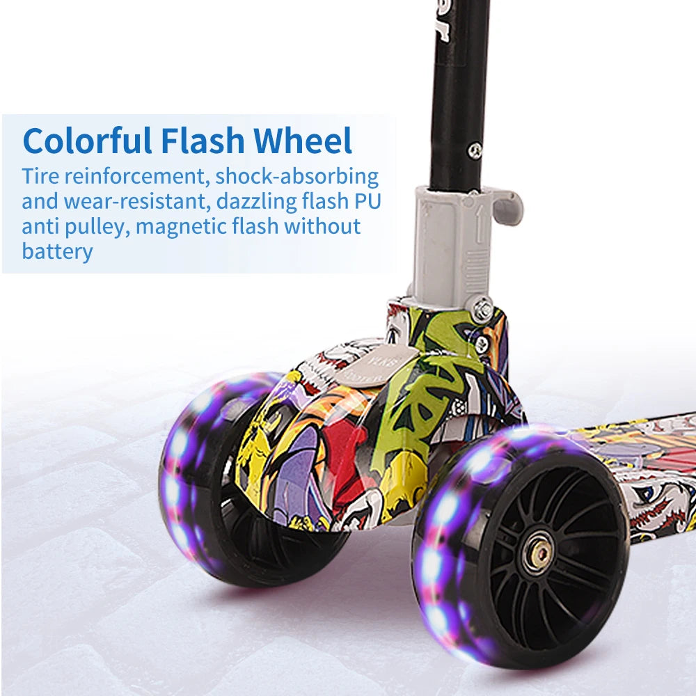 Monopattino Pieghevole a 3 Ruote per Bambini con Manubrio Regolabile