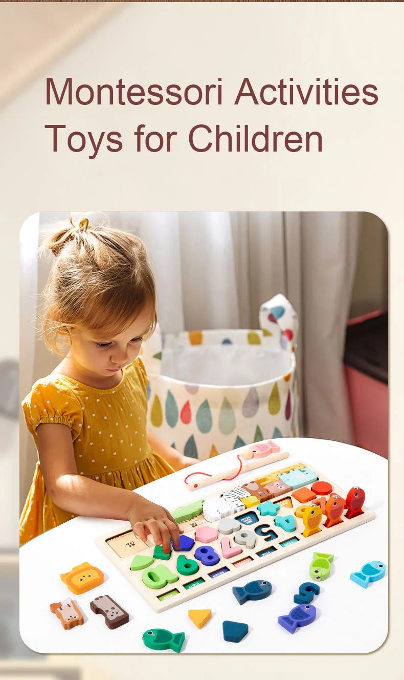 Gioco Montessori in Legno Naturale 4-in-1 | Sviluppo Motorio e Cognitivo