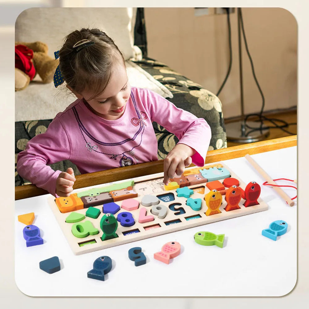 Gioco Montessori in Legno Naturale 4-in-1 | Sviluppo Motorio e Cognitivo