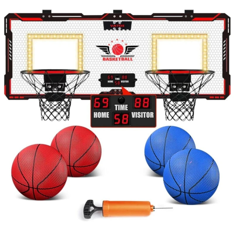 Set Canestro da Basket Elettronico per Bambini – 2 Canestri con Tabellone Segnapunti