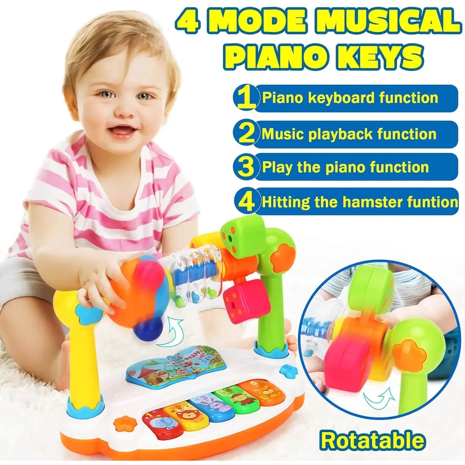 Pianoforte Musicale per Bambini 🎹 | Gioco Educativo con Luci e Suoni | Tastiera Rotante per Neonati e Prima Infanzia