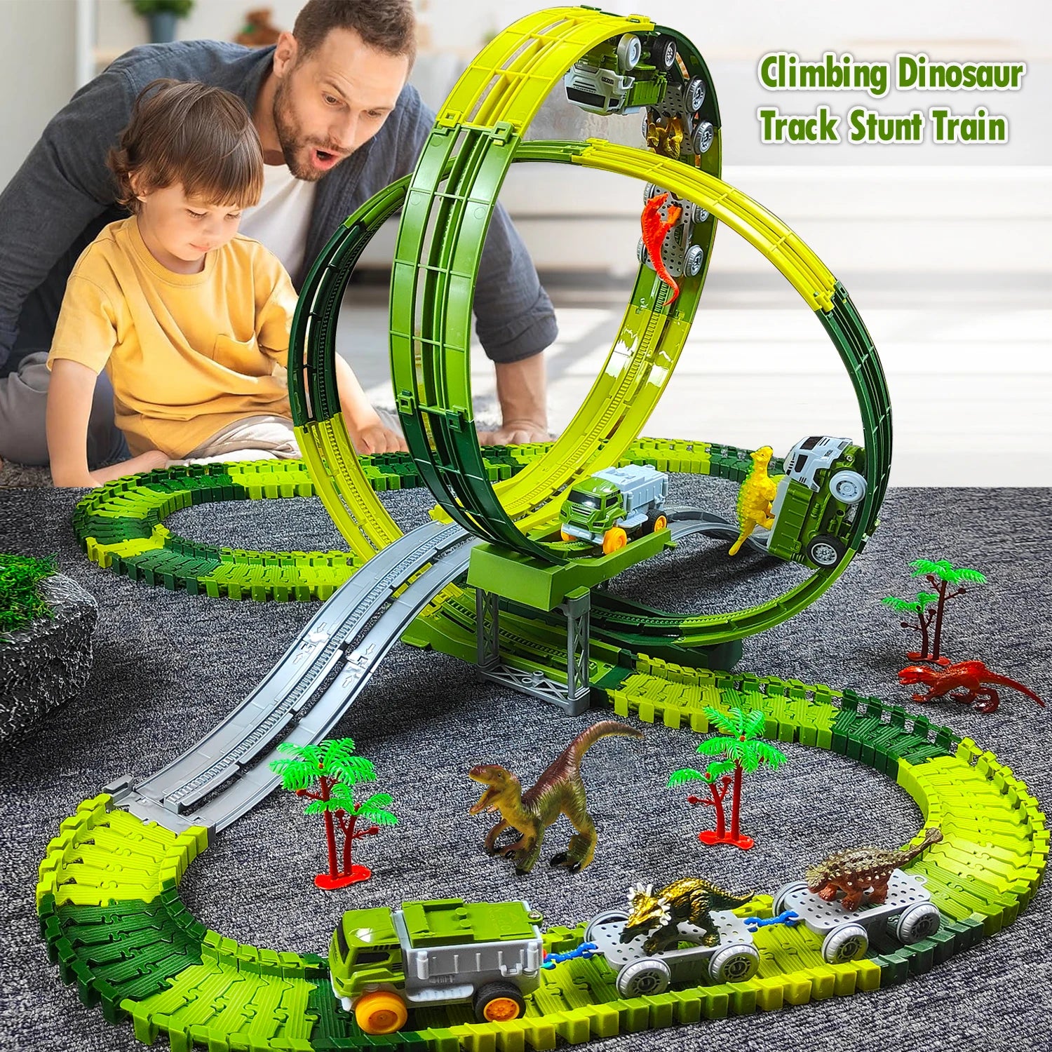 Space Track Toys – Pista Magica Flessibile con Auto e Treni Elettrici per Bambini