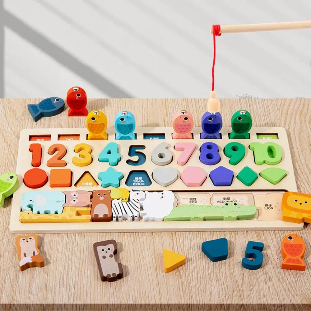 Gioco Montessori in Legno Naturale 4-in-1 | Sviluppo Motorio e Cognitivo