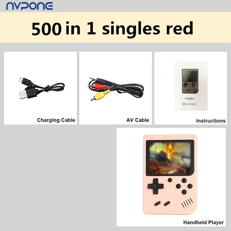 Console retrò arcade integrata con oltre 500 giochi classici,
player portatile da 5 pollici per TV,
stile Game Boy,
supporto giochi a due giocatori.