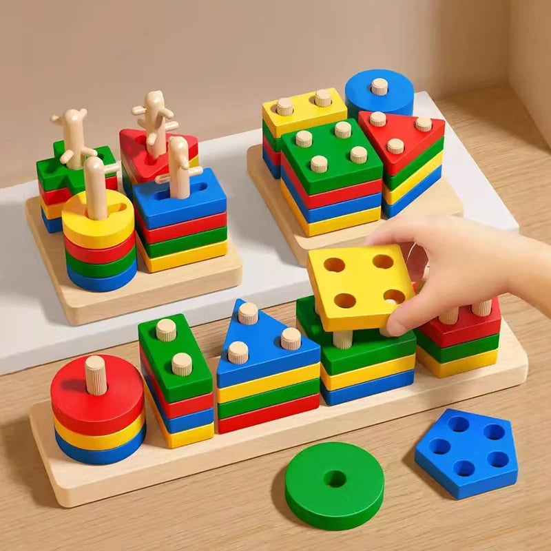 🧩 “Blocchi Montessori in Legno – Puzzle Educativo Colori e Forme per Bambini” 🌈