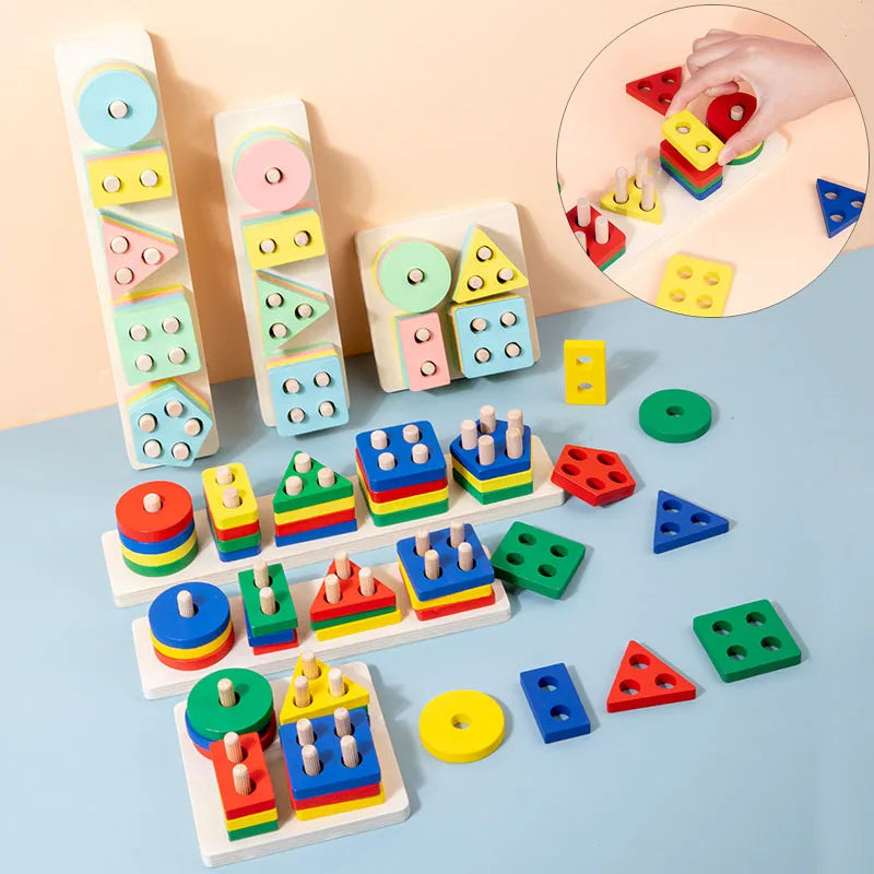 🧩 “Blocchi Montessori in Legno – Puzzle Educativo Colori e Forme per Bambini” 🌈