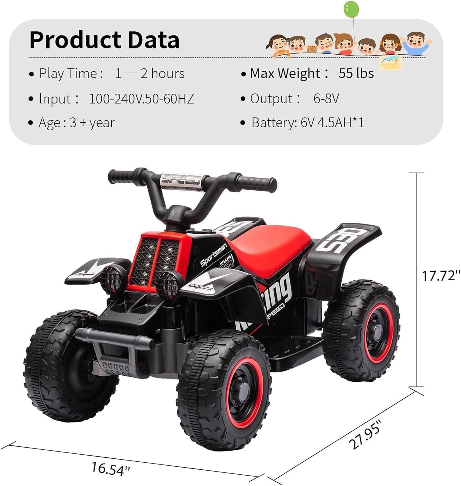 Quad Elettrico per Bambini 6V con Luci LED e Musica