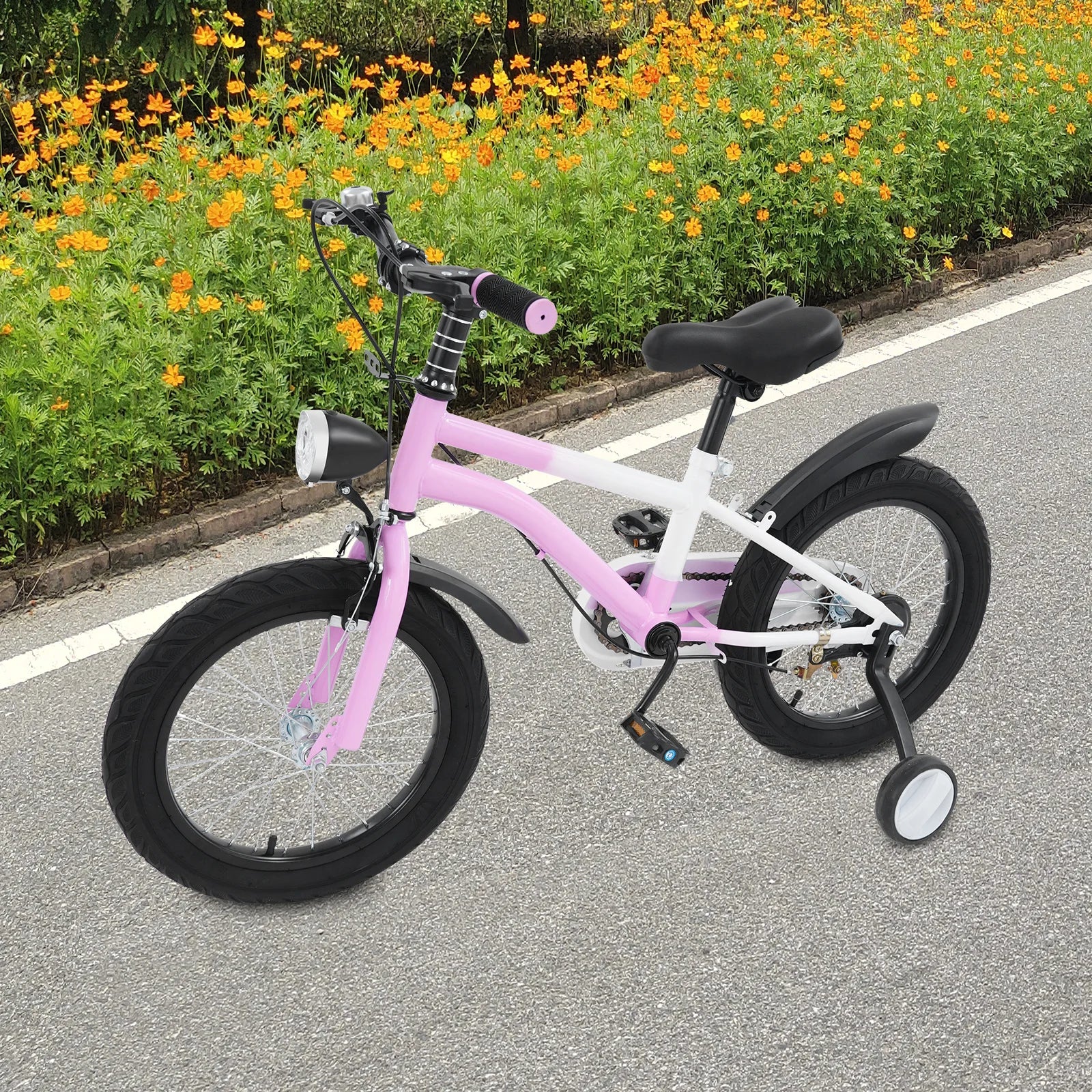 Bici Mountain Bike per Bambini 16 Pollici con Rotelle e Luce LED