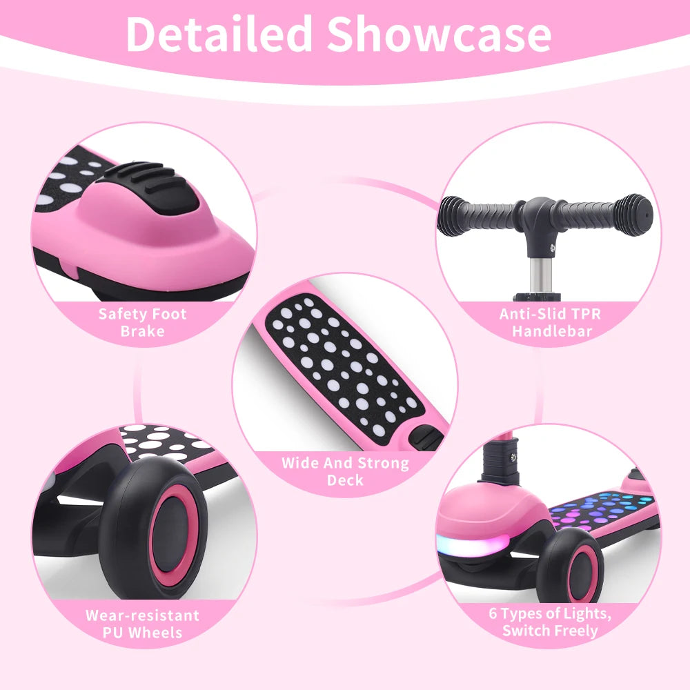 Monopattino a 3 Ruote per Bambini con Ruote LED