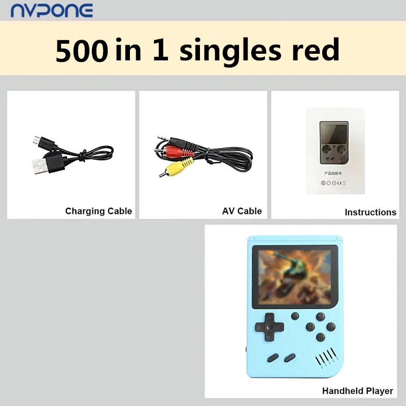 Console retrò arcade integrata con oltre 500 giochi classici,
player portatile da 5 pollici per TV,
stile Game Boy,
supporto giochi a due giocatori.