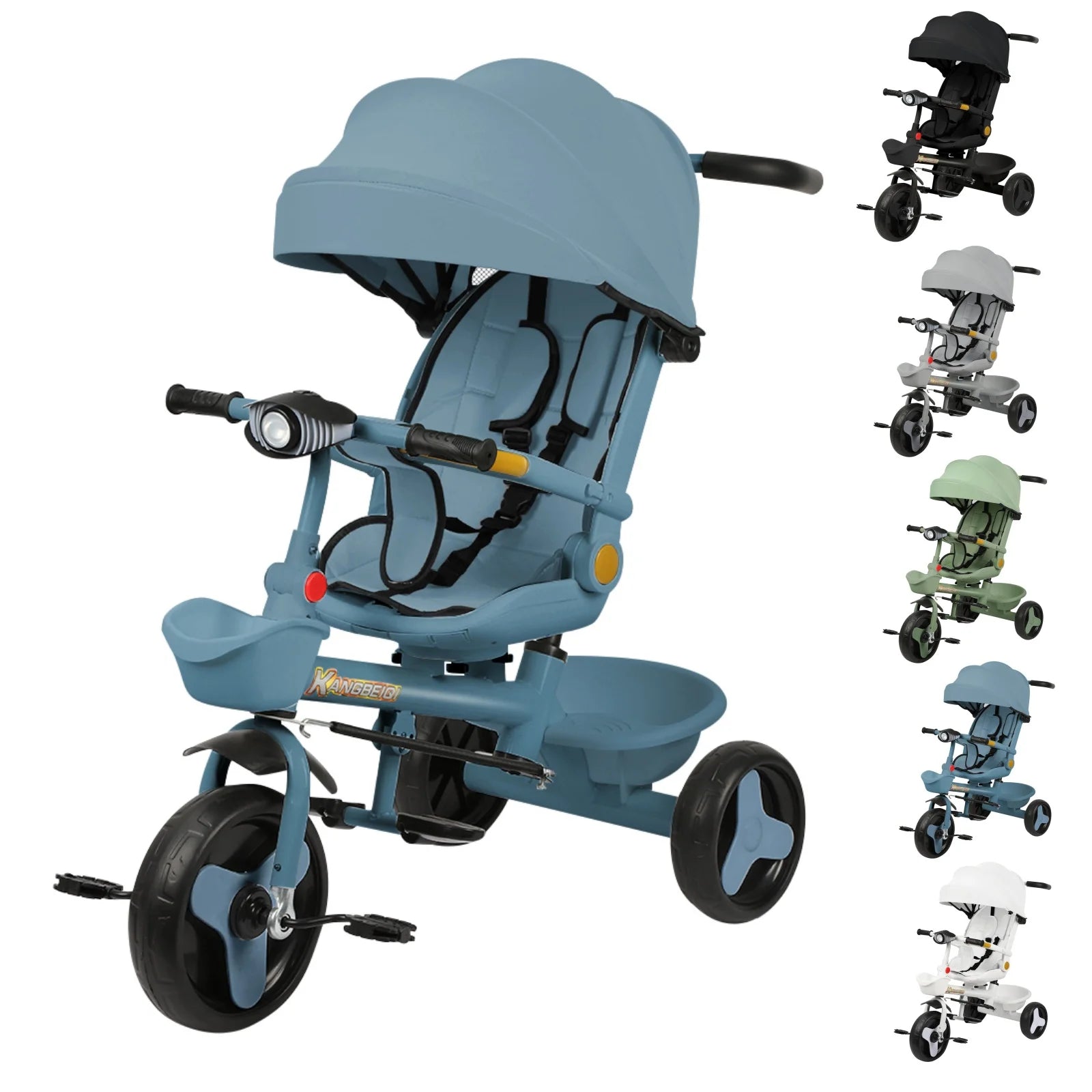 Triciclo per Bambini con Seduta Girevole e Cappottina Parasole