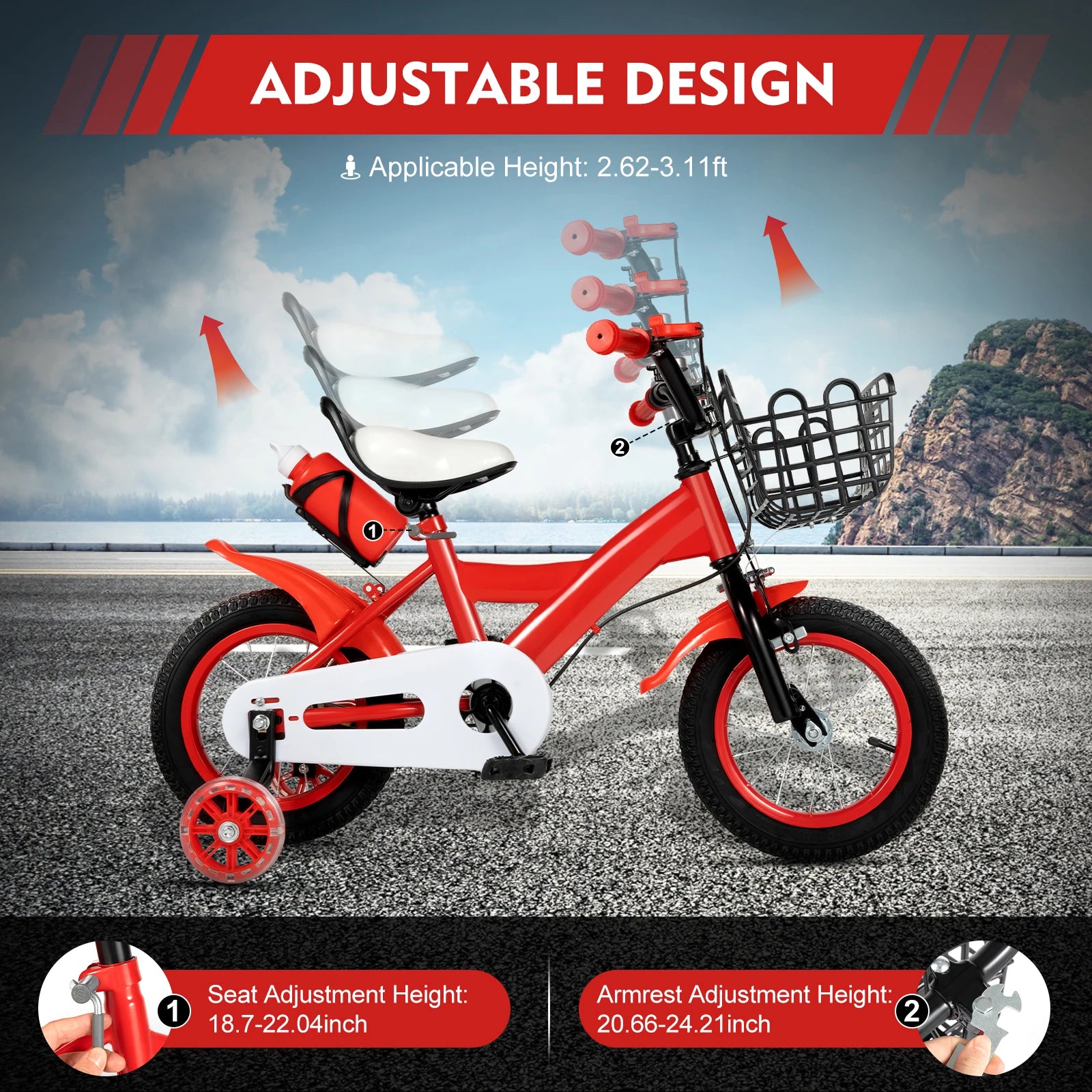 Bici per Bambini con Cestino e Altezza Regolabile