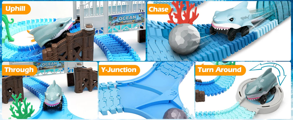 Pista Flessibile con Auto Squalo per Bambini