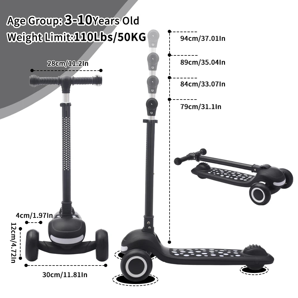 Monopattino Pieghevole per Bambini con Pedana Larga e Ruote Luminose