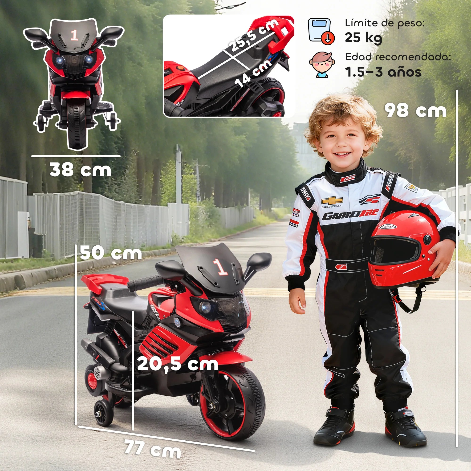 Moto Elettrica per Bambini 6V con Rotelle di Supporto