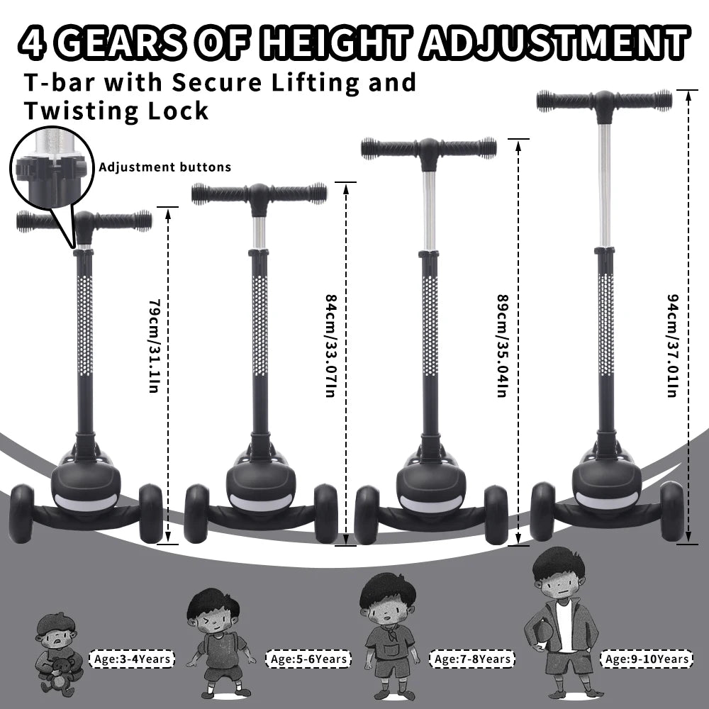 Monopattino Pieghevole per Bambini con Pedana Larga e Ruote Luminose