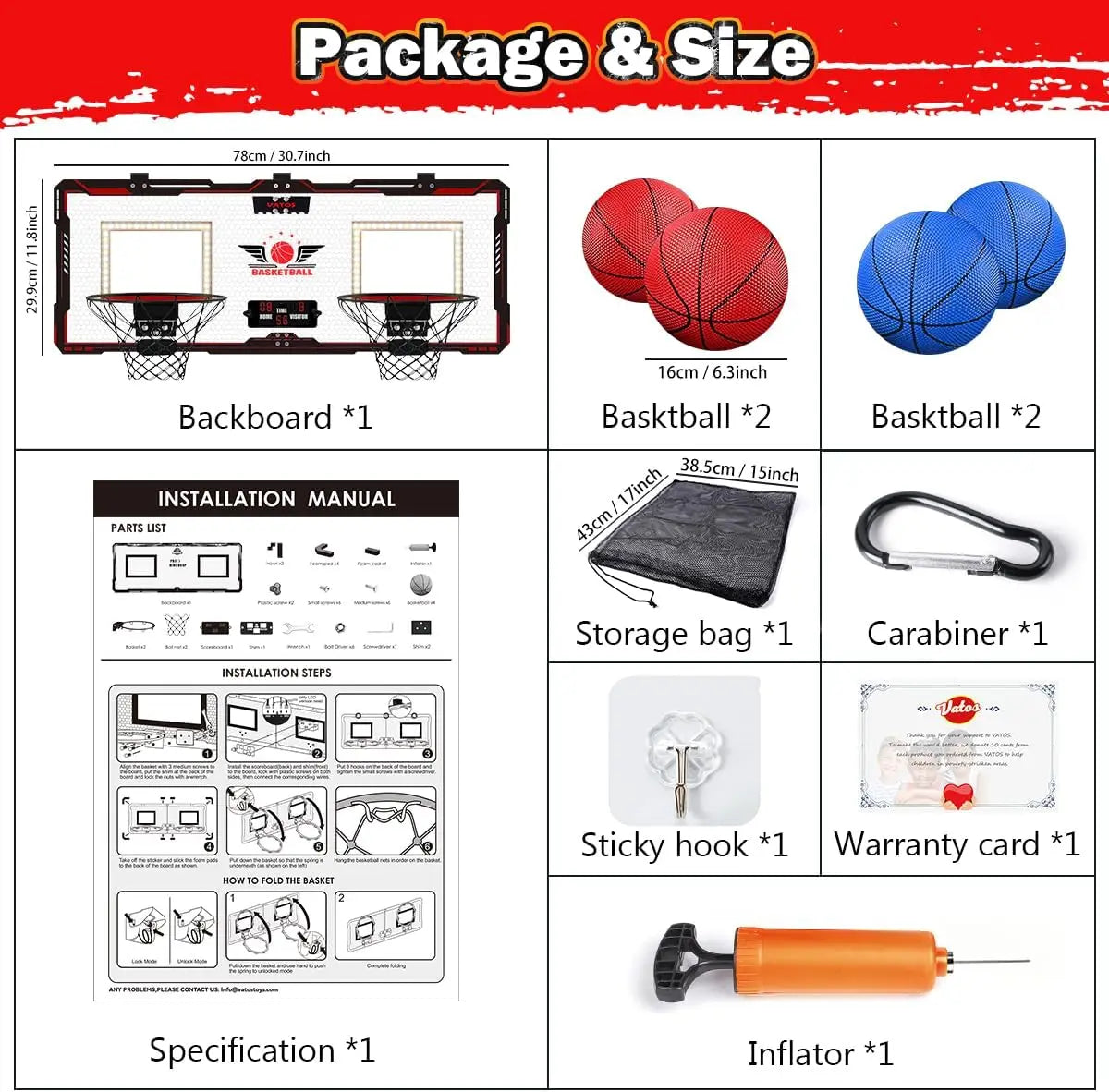 Set Canestro da Basket Elettronico per Bambini – 2 Canestri con Tabellone Segnapunti