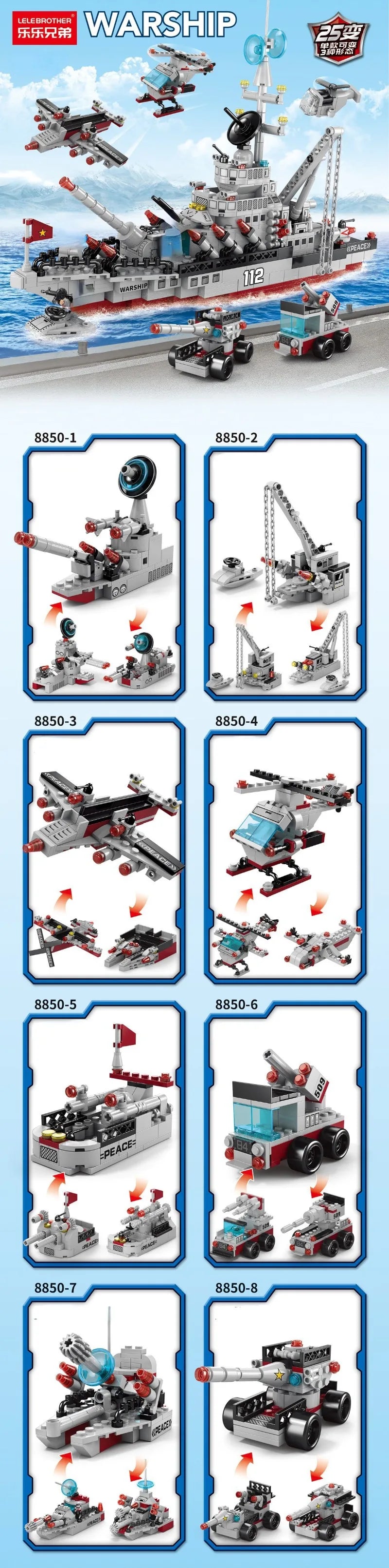 Set Costruzioni Militari Nave da Guerra e Veicoli – 1000+ Pezzi