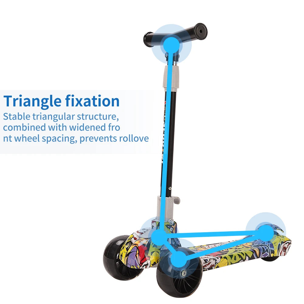 Monopattino Pieghevole a 3 Ruote per Bambini con Manubrio Regolabile