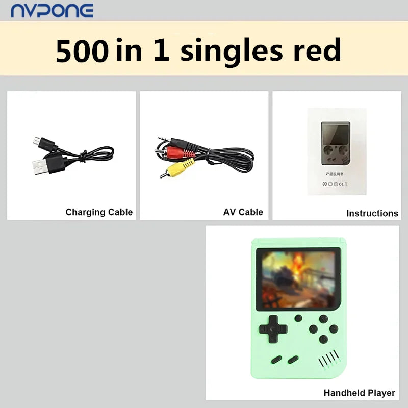 Console retrò arcade integrata con oltre 500 giochi classici,
player portatile da 5 pollici per TV,
stile Game Boy,
supporto giochi a due giocatori.