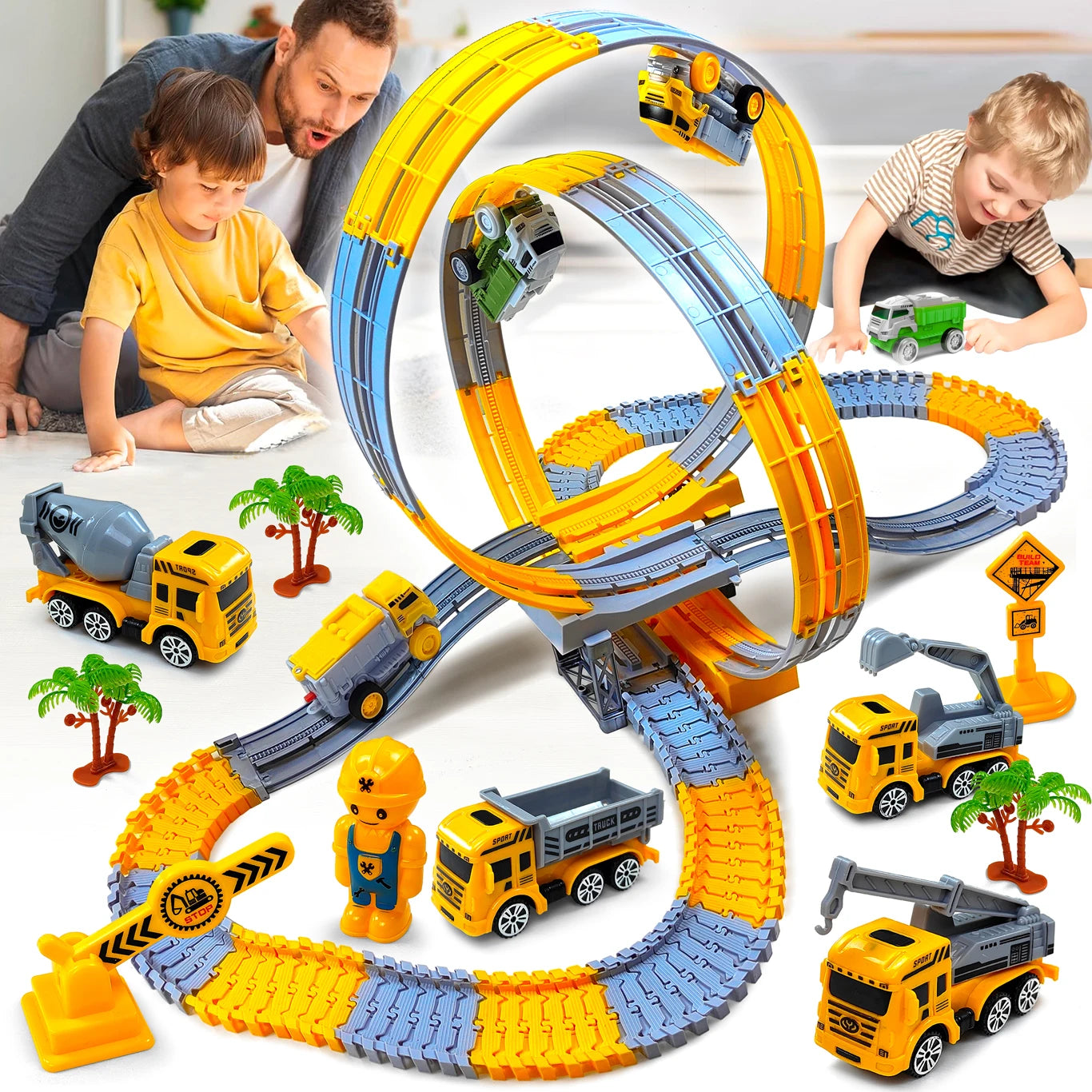 Space Track Toys – Pista Magica Flessibile con Auto e Treni Elettrici per Bambini