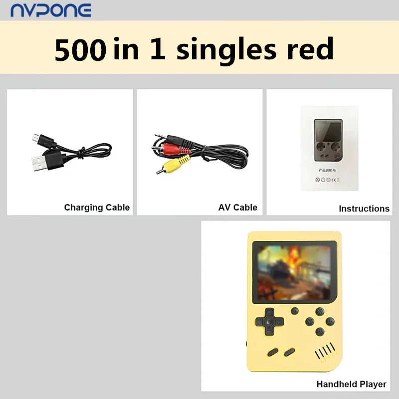 Console retrò arcade integrata con oltre 500 giochi classici,
player portatile da 5 pollici per TV,
stile Game Boy,
supporto giochi a due giocatori.