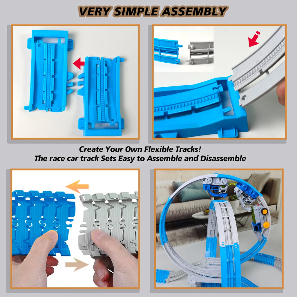 Space Track Toys – Pista Magica Flessibile con Auto e Treni Elettrici per Bambini