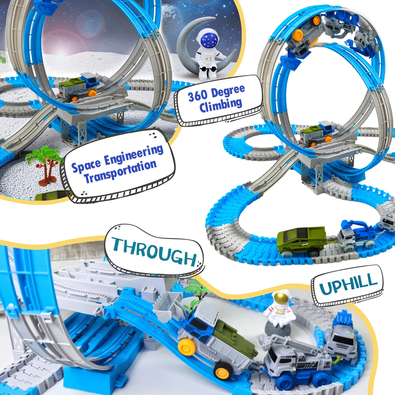 Space Track Toys – Pista Magica Flessibile con Auto e Treni Elettrici per Bambini