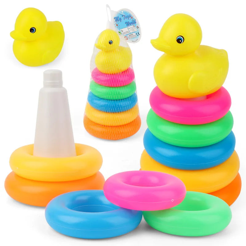 🌈 “Torre Impilabile Montessori – Anelli Arcobaleno Sensoriali per Neonati 0-12 Mesi” 🍼