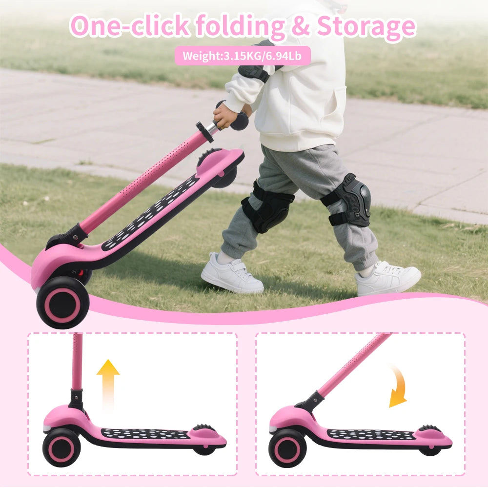 Monopattino a 3 Ruote per Bambini con Ruote LED