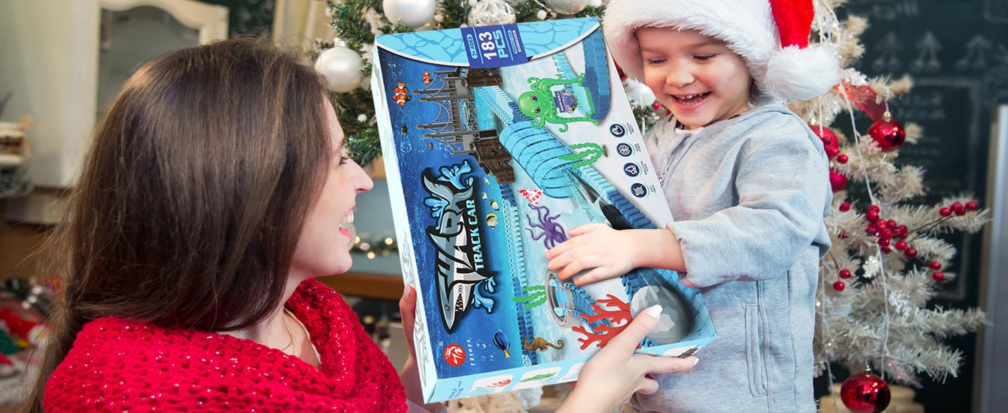 Pista Flessibile con Auto Squalo per Bambini