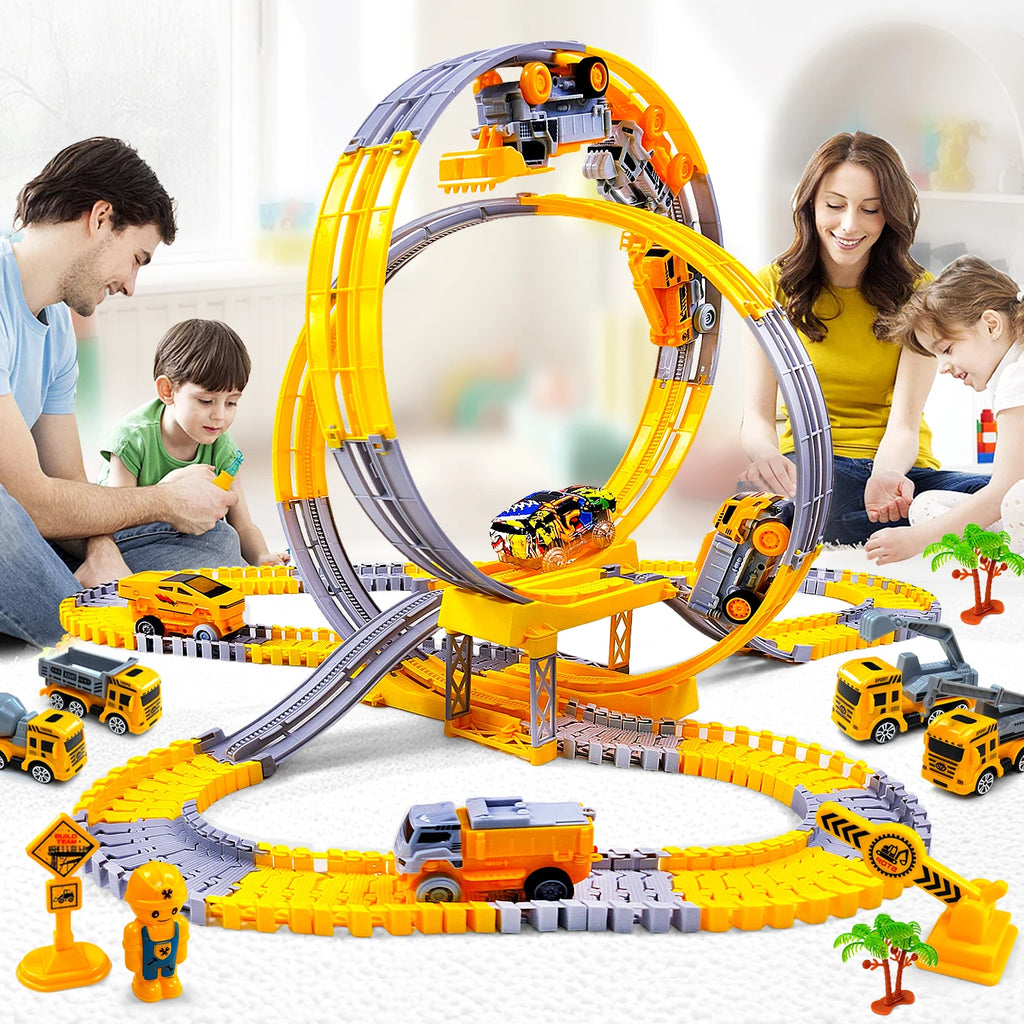 Space Track Toys – Pista Magica Flessibile con Auto e Treni Elettrici per Bambini