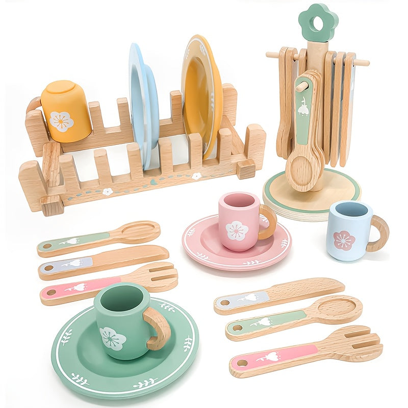 Set Accessori Cucina in Legno per Bambini – Piatti, Ciotole e Posate Realistiche | Gioco Educativo di Imitazione